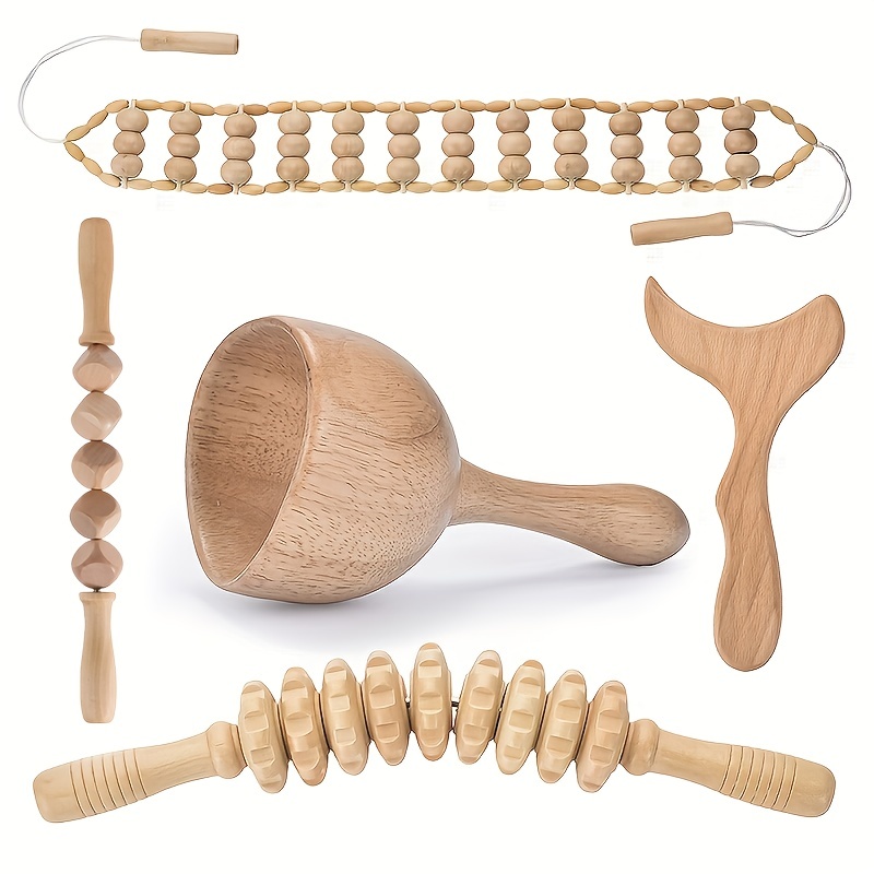 Rodillo de masaje de madera curvada para reducción de celulitis -  Herramientas de masaje manual de madera para tejido muscular profundo -  Masajeador