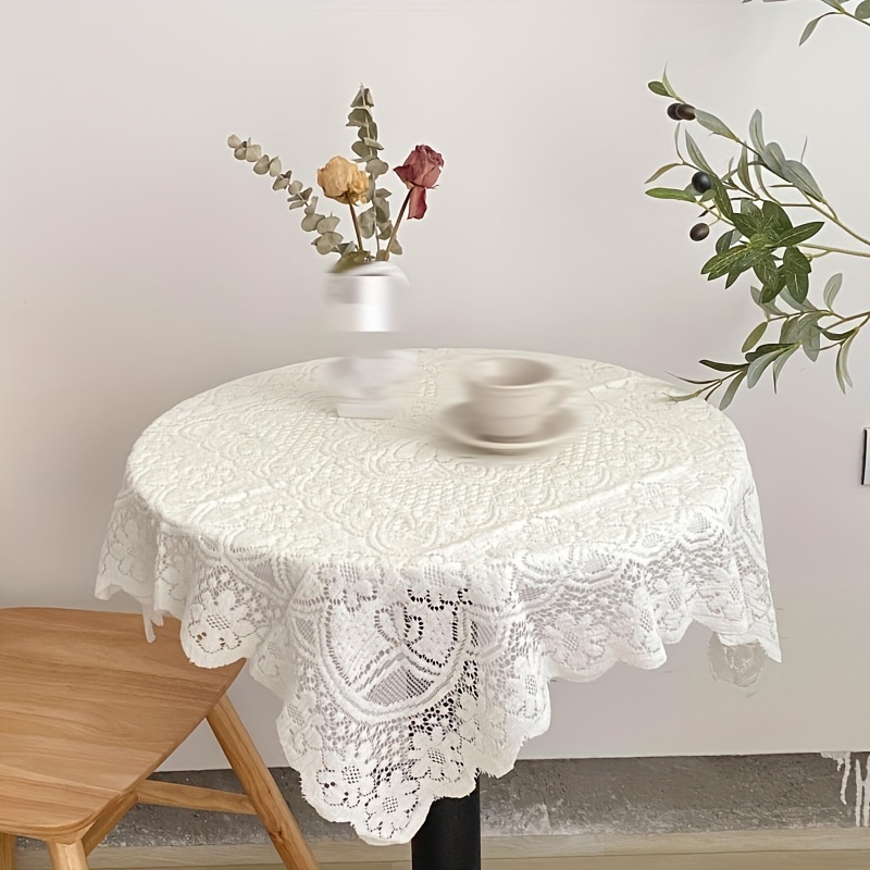 

1pc, Square Polyester Tablecloth, Small Fresh Hollow Lace Tablecover, Simple Girl Heart Coffee Table Round Table Cover Cloth, Rectangular Tablecloth, Home Decoration