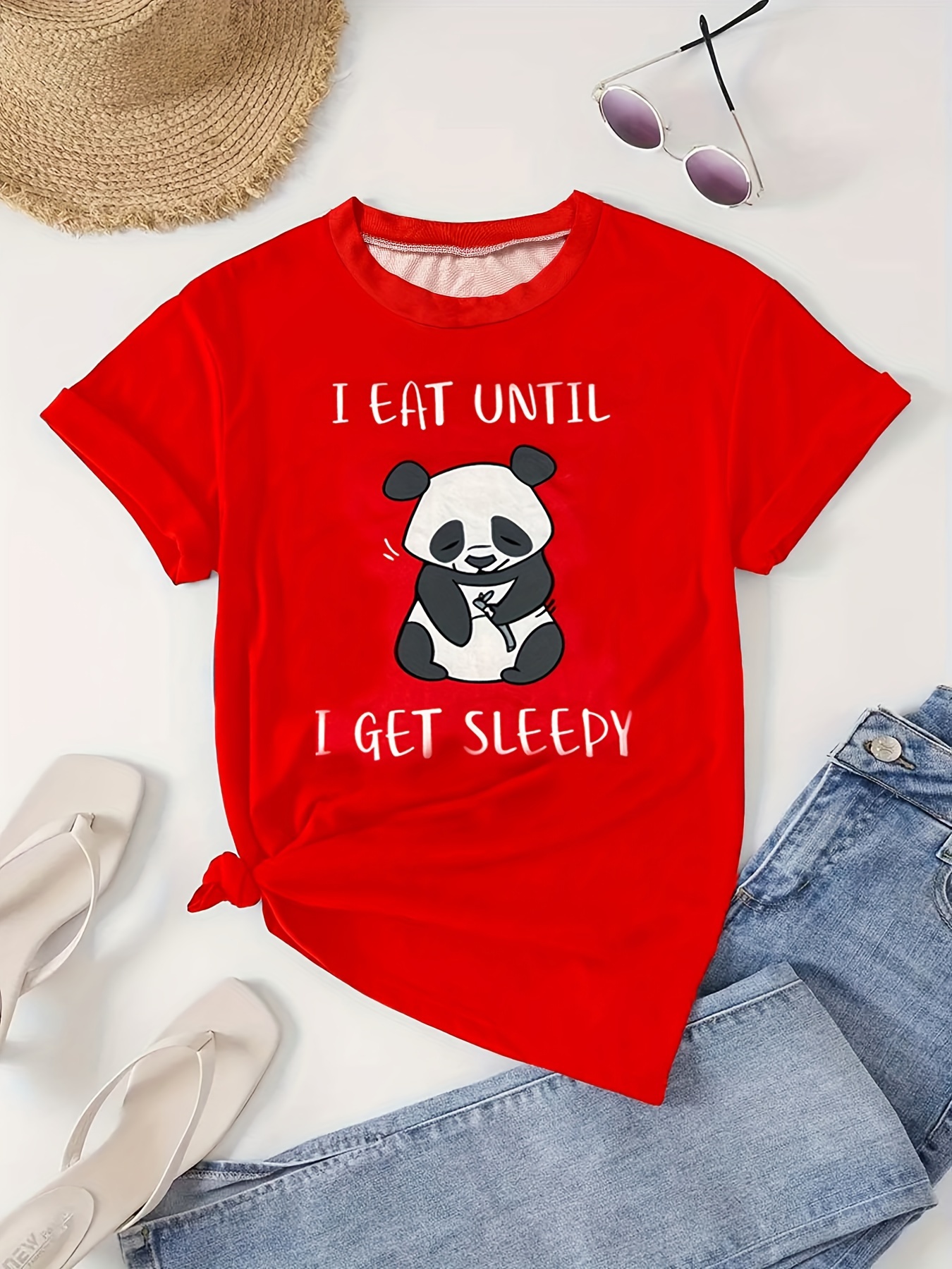 Bonita Camiseta Estampado Panda Camiseta Manga Corta Cuello - Temu