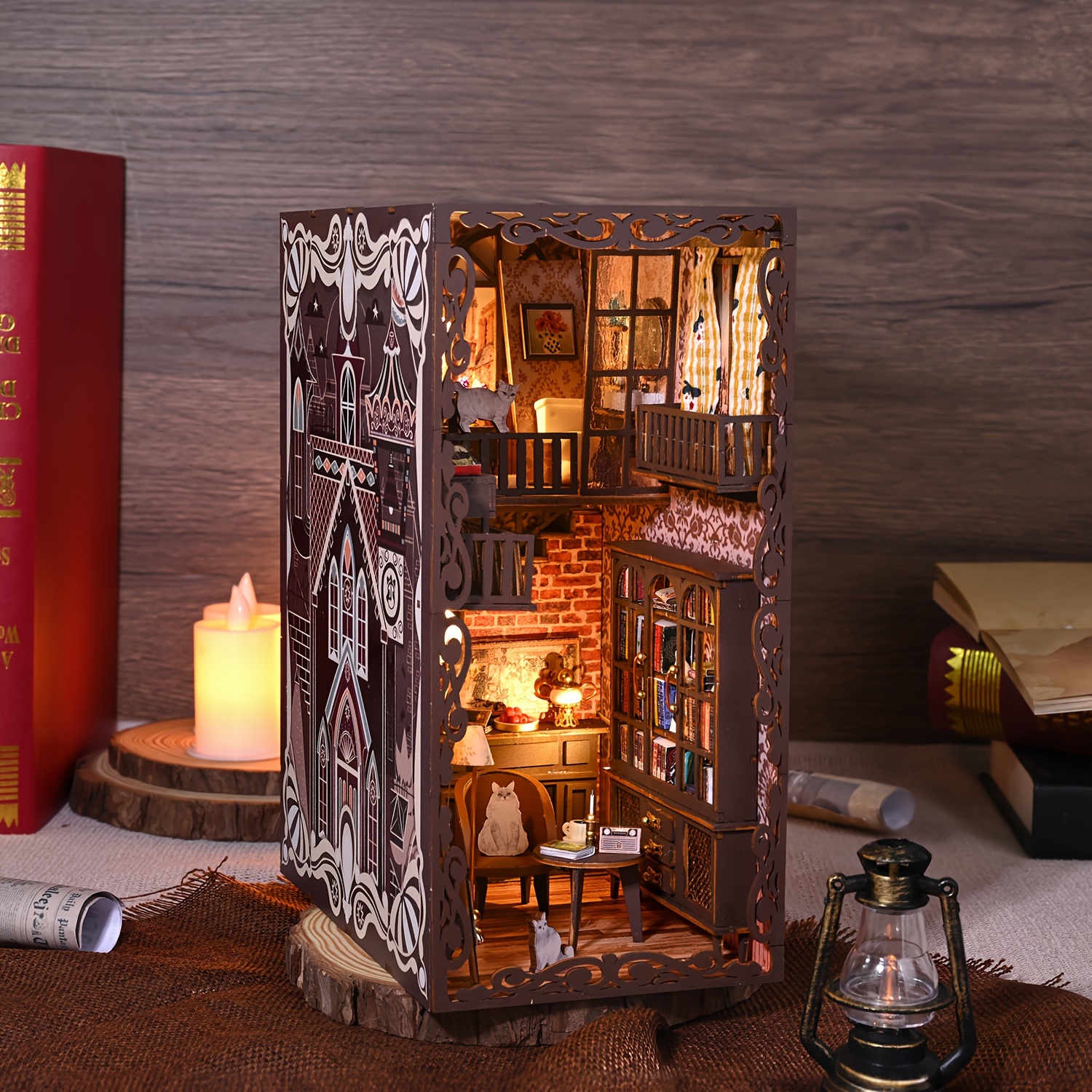 DIY Book Nook Kit Gifts Miniature Dollhouse Kids Adults Home Decor