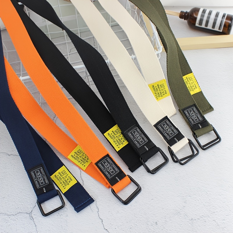 Solid Canvas Belt With Double Square Buckle