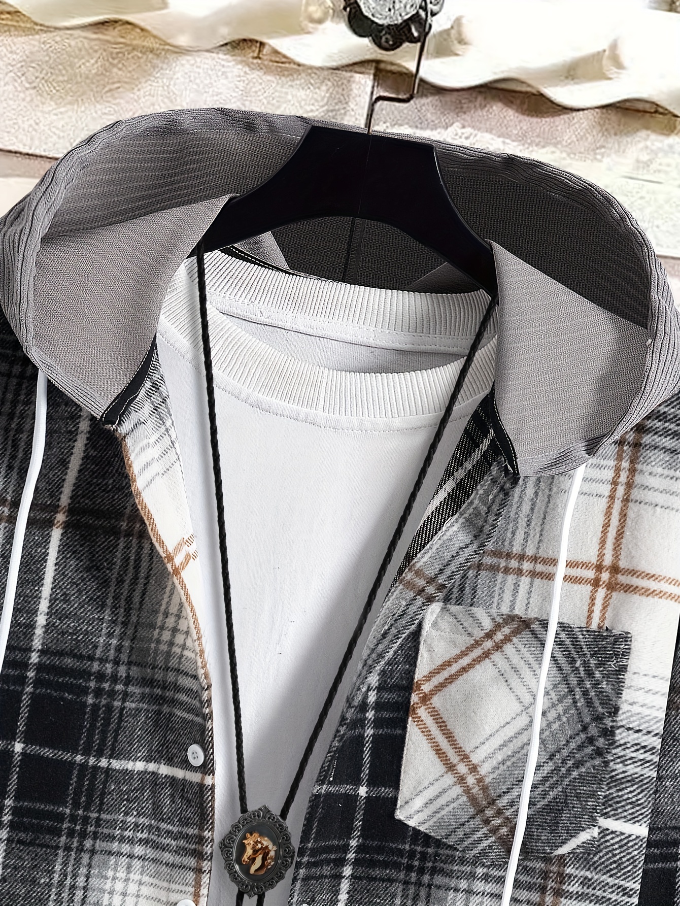 Plaid Shirt Coat For Men Long Sleeve Hoodies Casual Regular Fit Button Up  Hooded Shirts Jacket