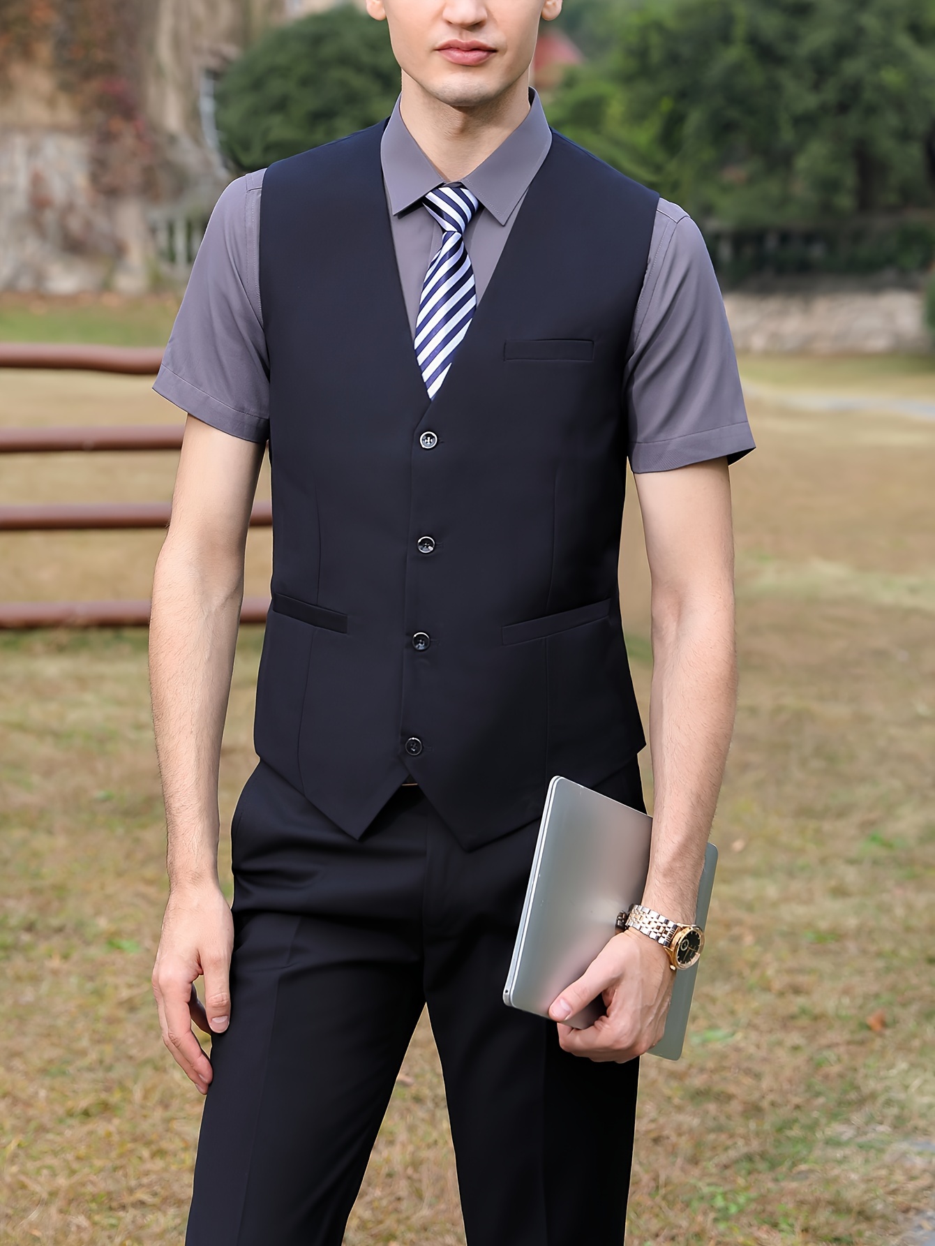 Men's Slim Fit Suit Button Dress Jacket Vest Pants - Temu