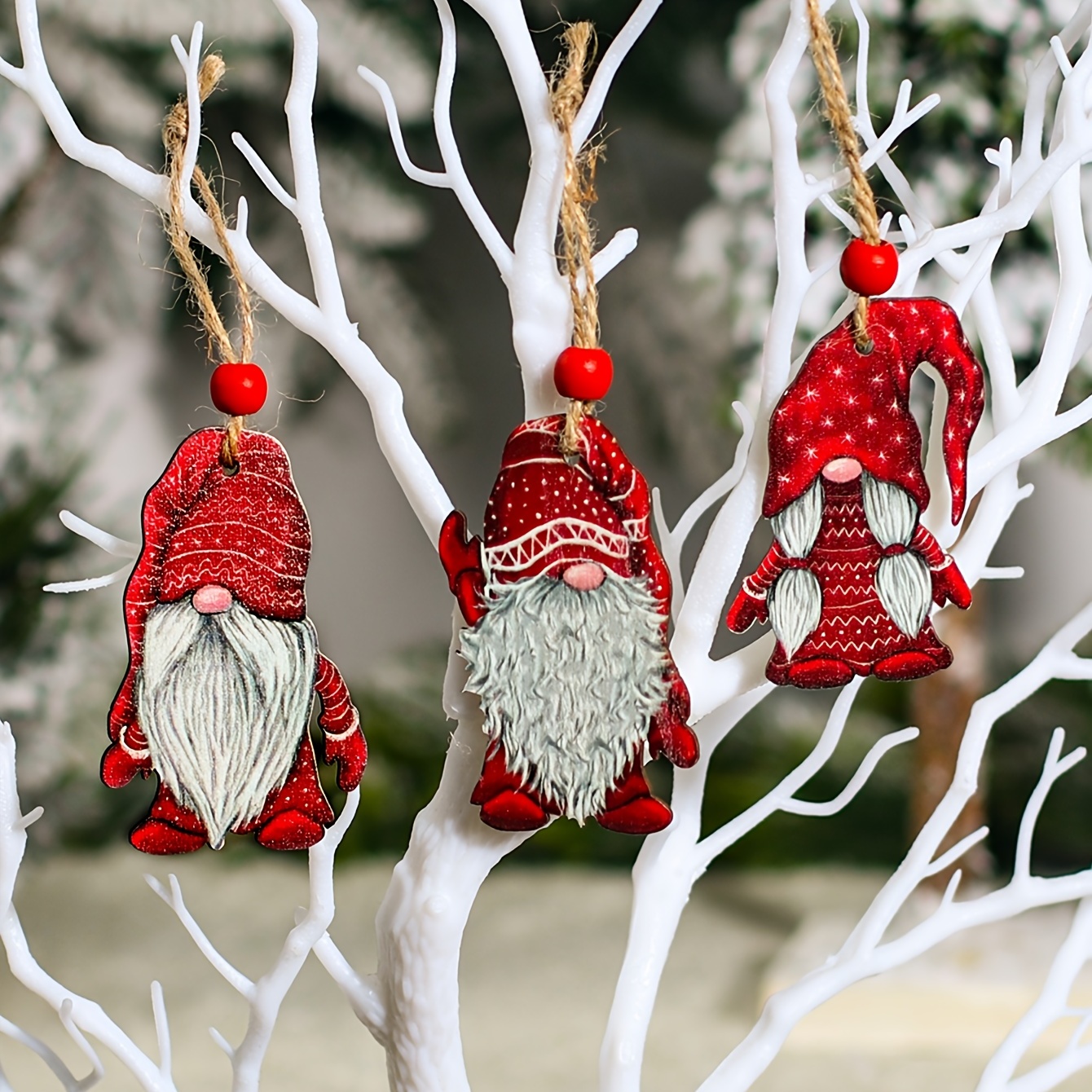 

9pcs Vintage Birch Wood Christmas Ornaments Set - Rustic Dwarf Tree Pendants For Festive Decor & Gifts