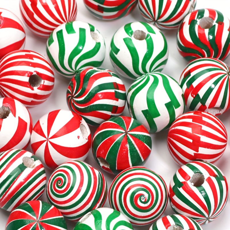  180 Pcs Candy Cane Wood Beads 16mm Christmas Wooden Beads  Colorful Round Craft Beads with Holes, Christmas Dotted Striped Farmhouse  Spacer Wood Beads for Christmas Party Holiday DIY Garland Jewelry 