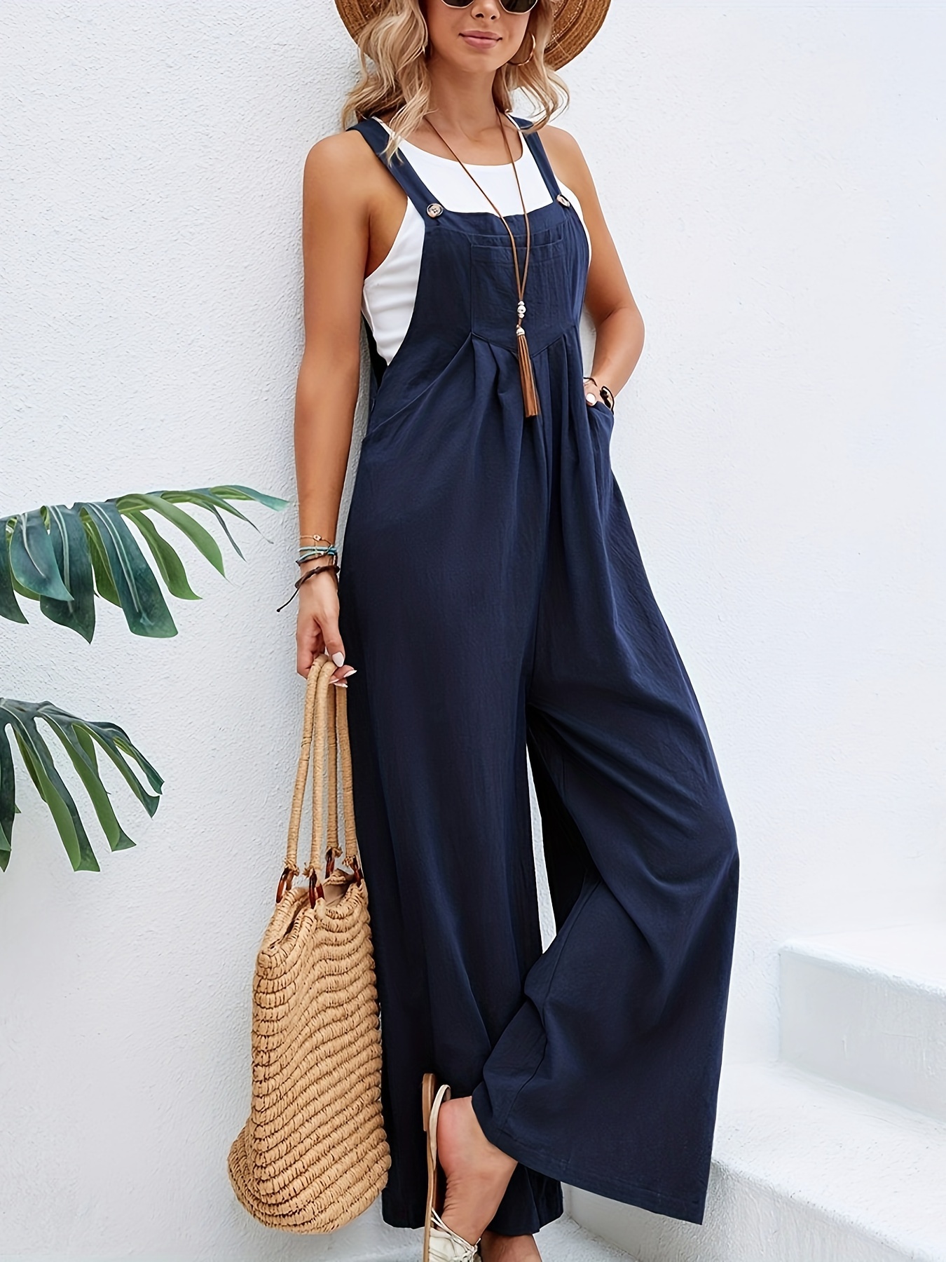 Solid Loose Cami Jumpsuit Casual Every Day Jumpsuit Women's - Temu Canada