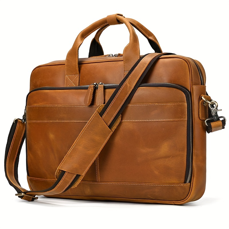 Comprar Bolso retro de cuero marrón grande para ordenador portátil para  hombre, maletín tipo mensajero, bolso de hombro