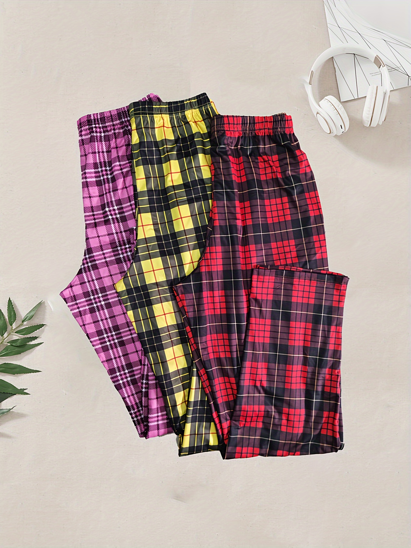 Colorblock Plaid Lounge Pants Casual Soft Elastic Waistband - Temu
