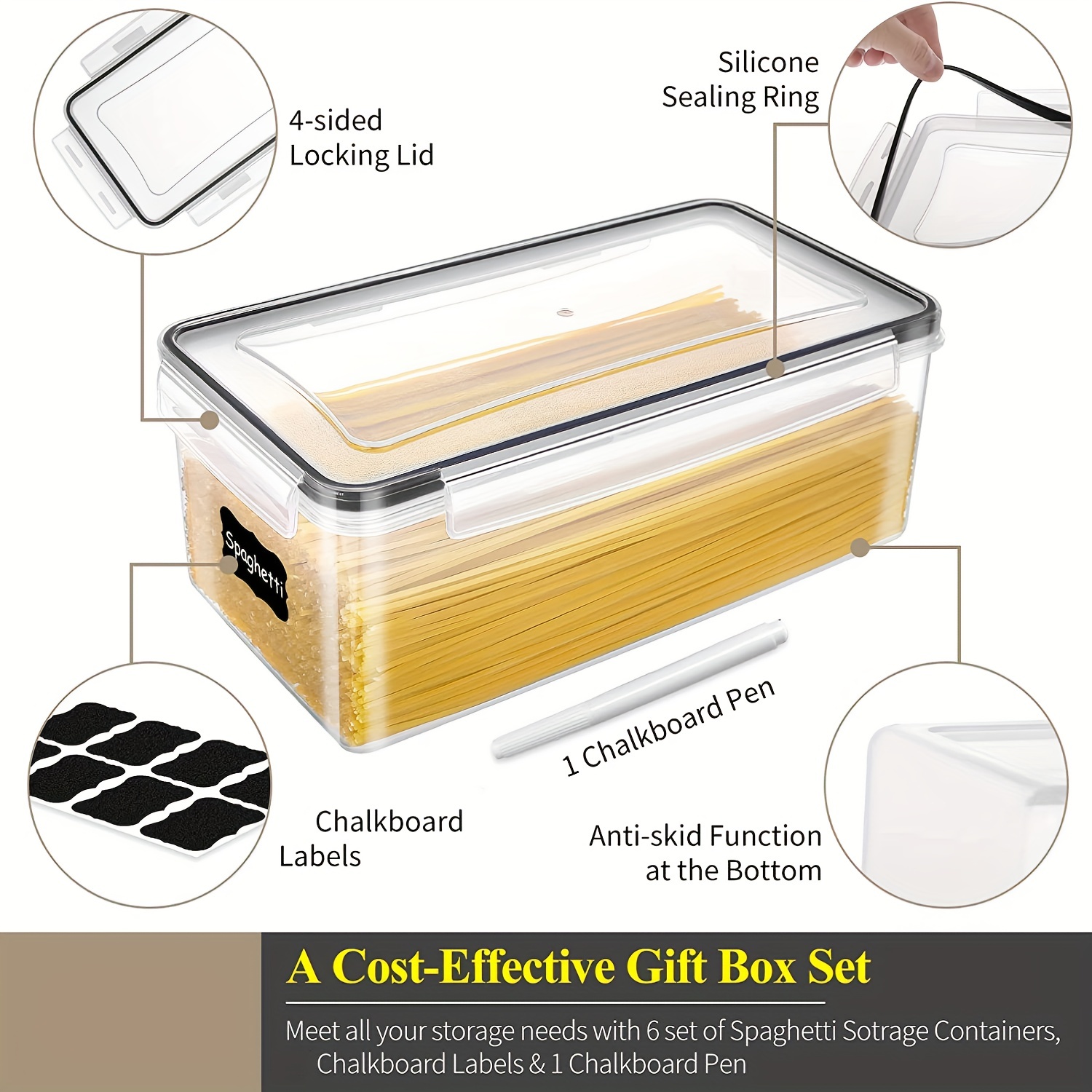 Plastic Container Large Capacity Airtight Rectangular Pasta Box