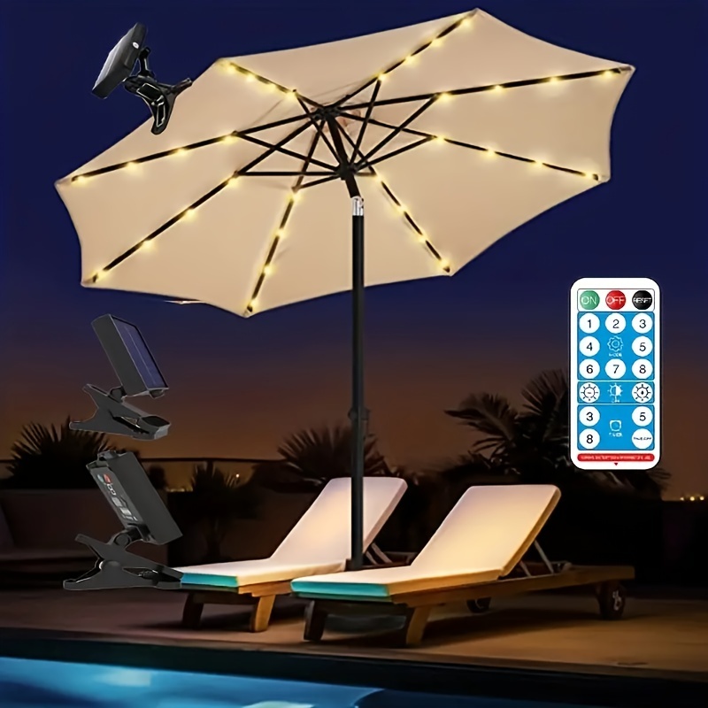 Terrassenschirm-Lichter, kabellose Fernbedienung, Außenbeleuchtung, 8  Helligkeitsmodi, LYLM LED-Regenschirm-Terrassenleuchte