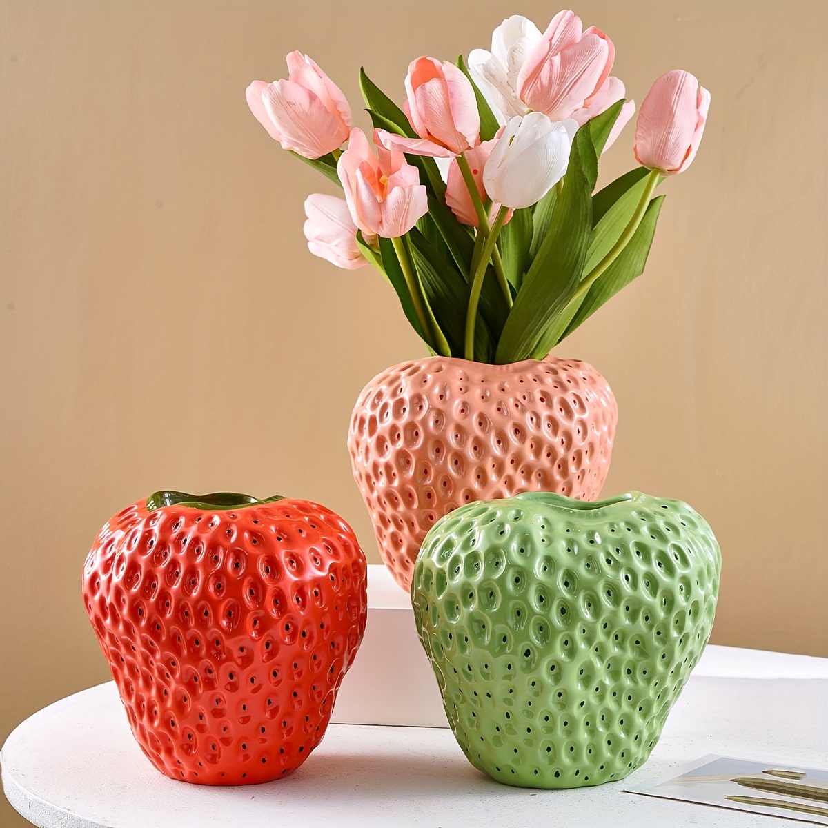 Resin Strawberry Shaped Flower Pot Table Centerpieces Ornament Craft