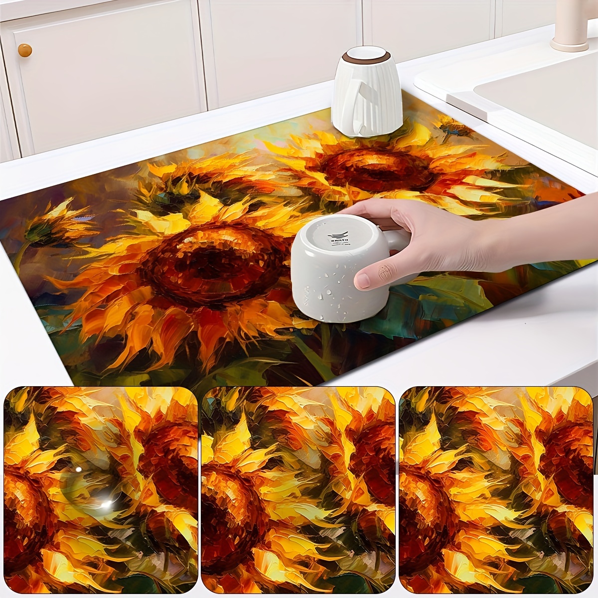 Super Absorbent Vintage Sunflower Dish Drying Mat Non slip - Temu