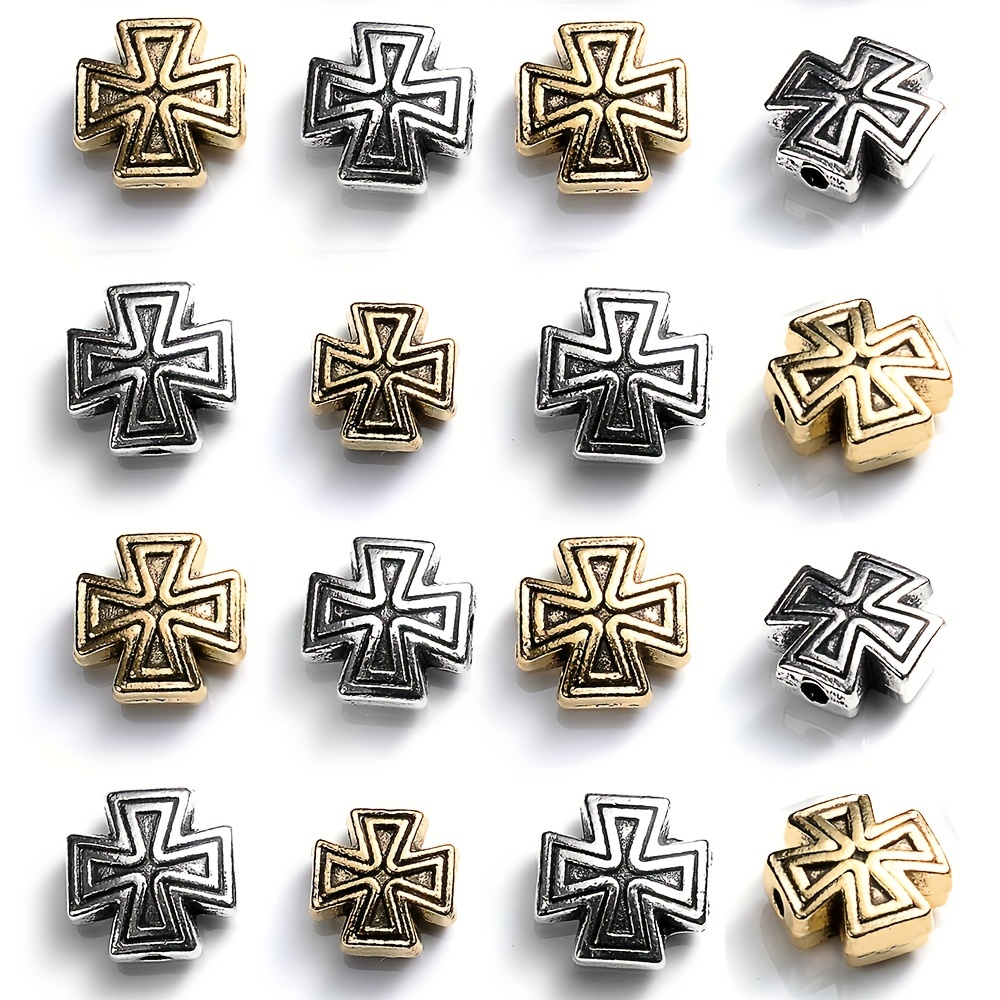 

10pcs Big Hole Golden Silvery Alloy Metal Beads Vintage Cross Loose Spacer Beads For Jewelry Making Bracelet Necklace Diy Accessories