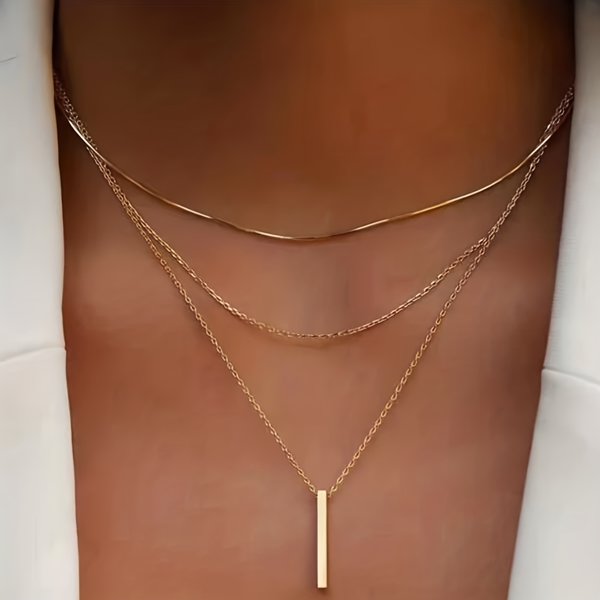 simple long strip pendant multilayer necklace minimalist Temu Oman