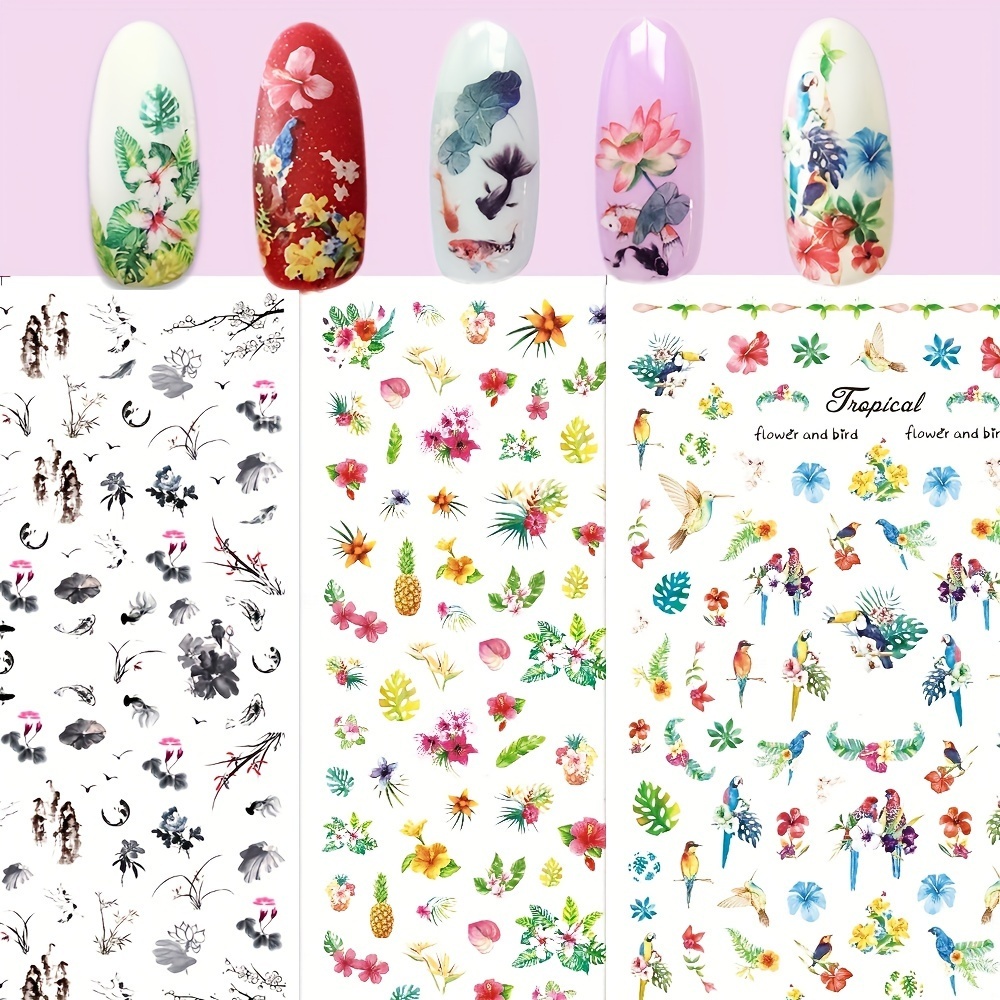 3d Y2k Nail Art Stickers Self adhesive Leaf Bird Peacock - Temu