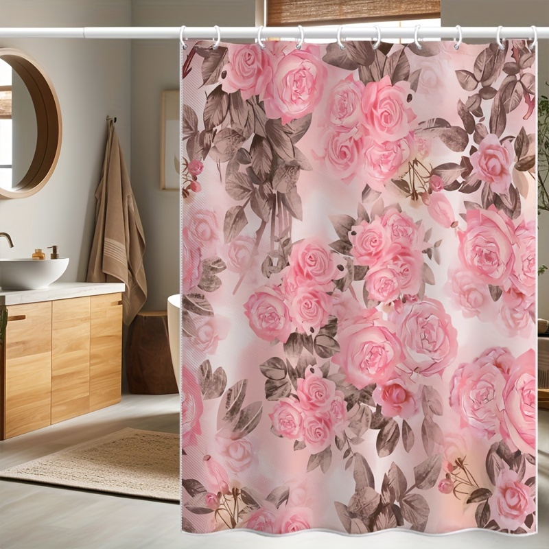 Shower Curtain With 12 Rose Hooks Bathroom Flower Decor - Temu
