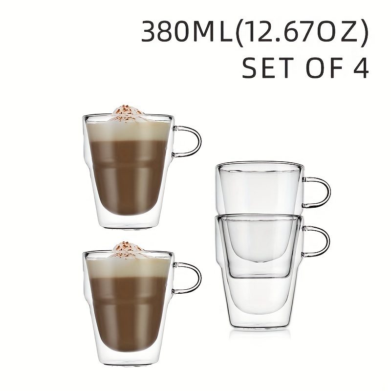 Elle Decor Set Of 4 Double Wall Clear Coffee Cups, 5-oz Stacking