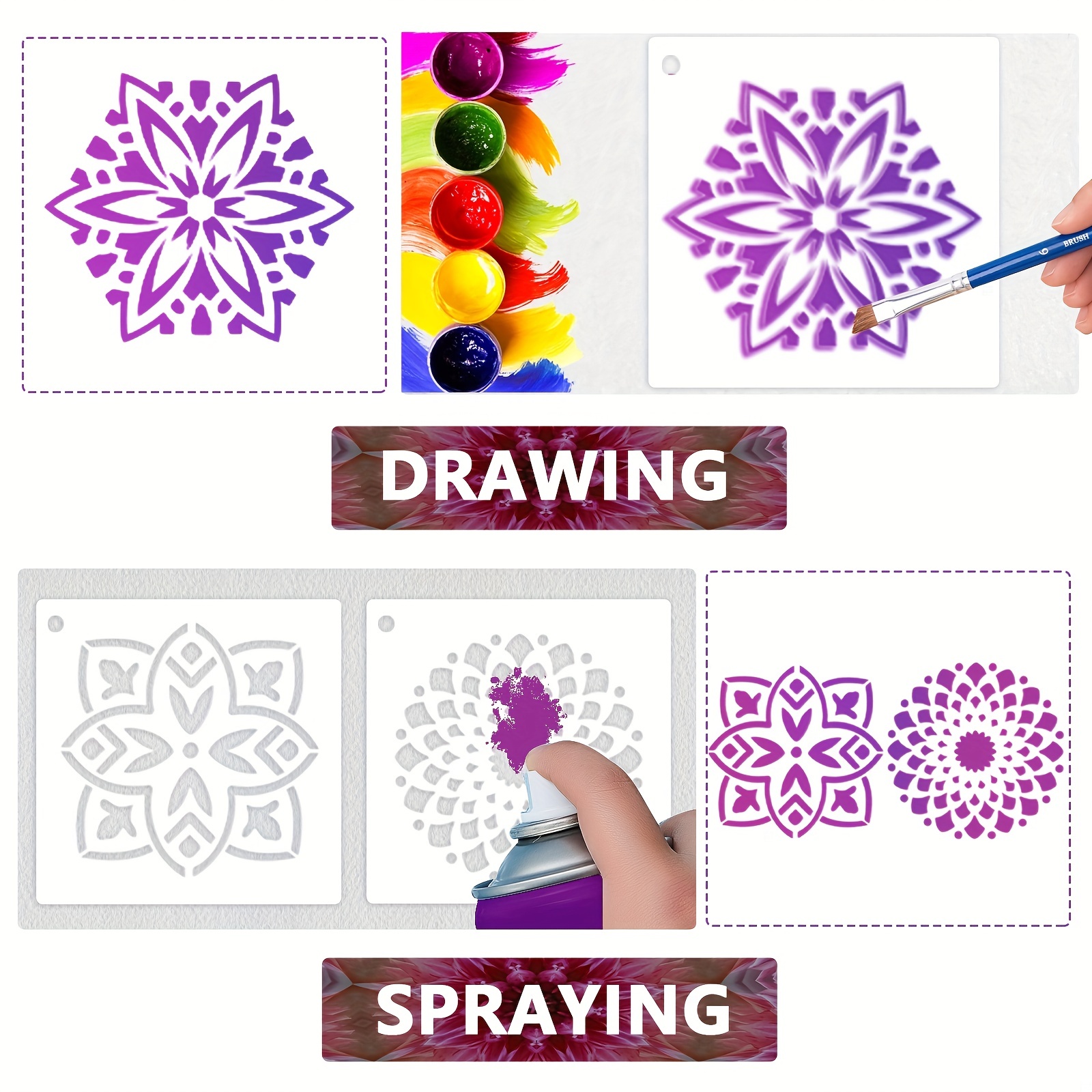Mandala Style Reusable Stencil Template Kit for Painting - 8.89x8.89 cm