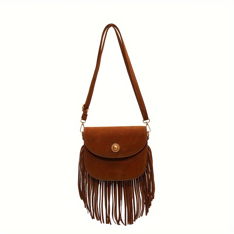 Fashion Vintage Suede Fringe Crossbody Bag, Boho Style Shoulder Bag, Tassel  Decor Square Purse Casual Messenger Bag For Travel & Every Day, Portable