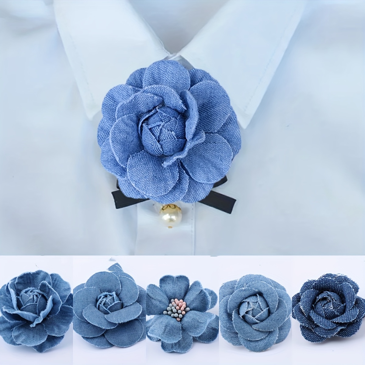 Embroidery 3d Blue Rose Ivory Flower Patch Applique Diy - Temu