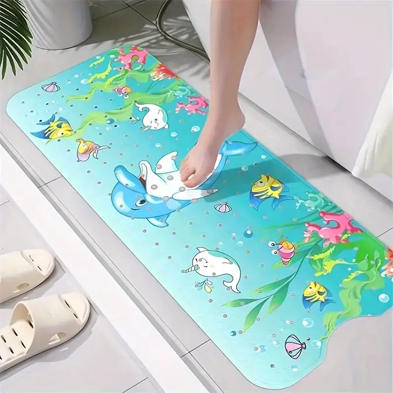 1pc Alfombra de bañera de dibujos animados del mundo submarino, alfombra  antideslizante de baño grande y ducha, impresión de delfines, alfombra  antide