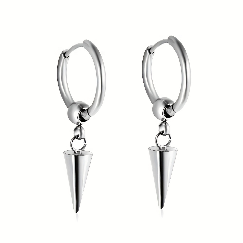 Men's Cone Dangle Hoop Earrings, Punk Style