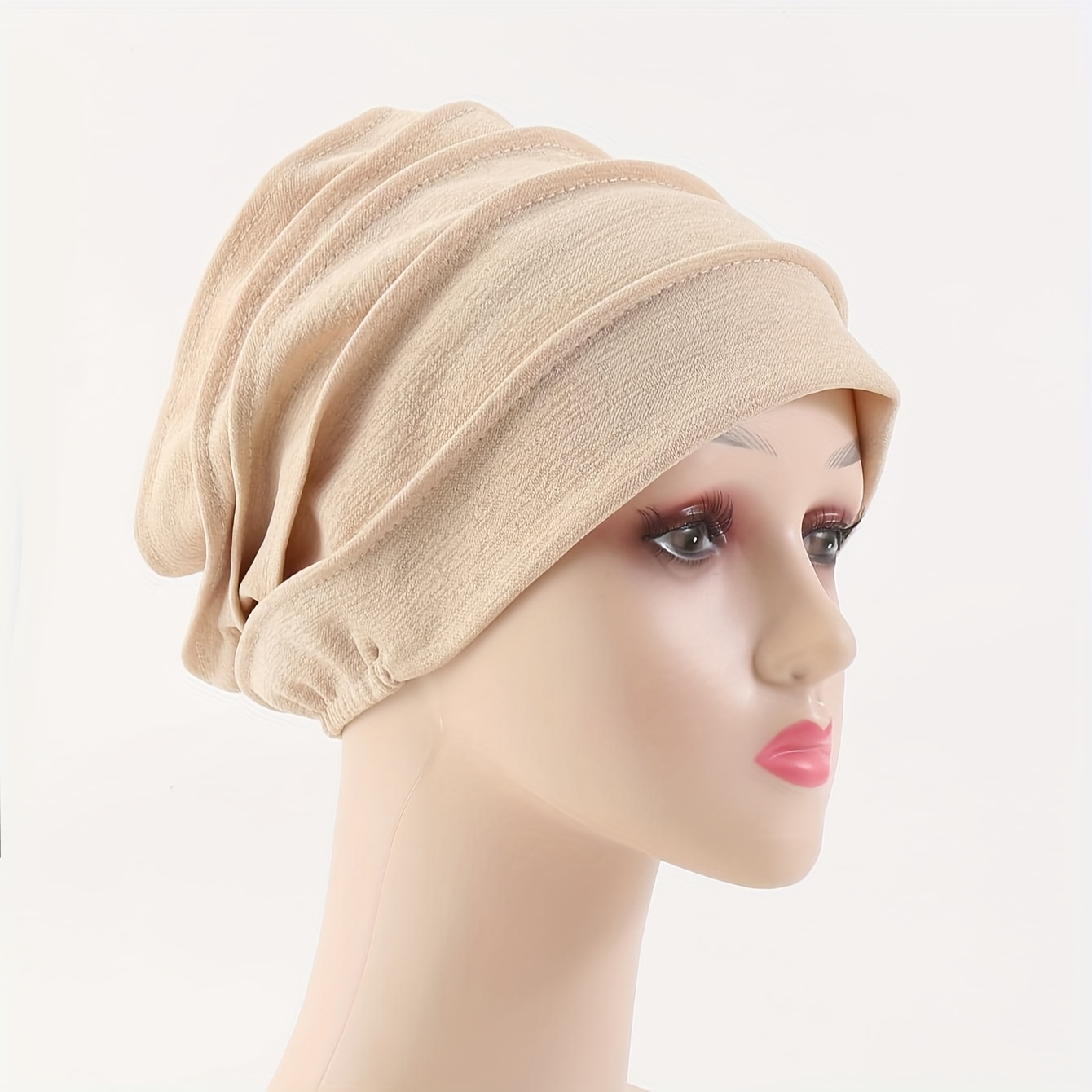 

Solid Color Pleated Turban Hat Simple Causal Head Wraps Lightweight Elastic Skull Cap Beanies Chemo Cap For Women