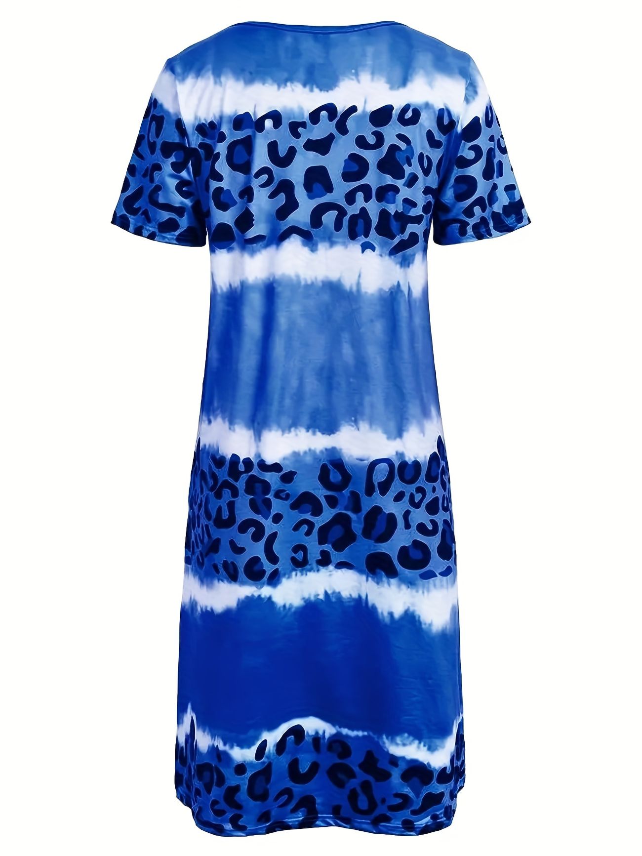 plus size casual dress womens plus tie dye leopard short sleeve v neck slight stretch dress blue