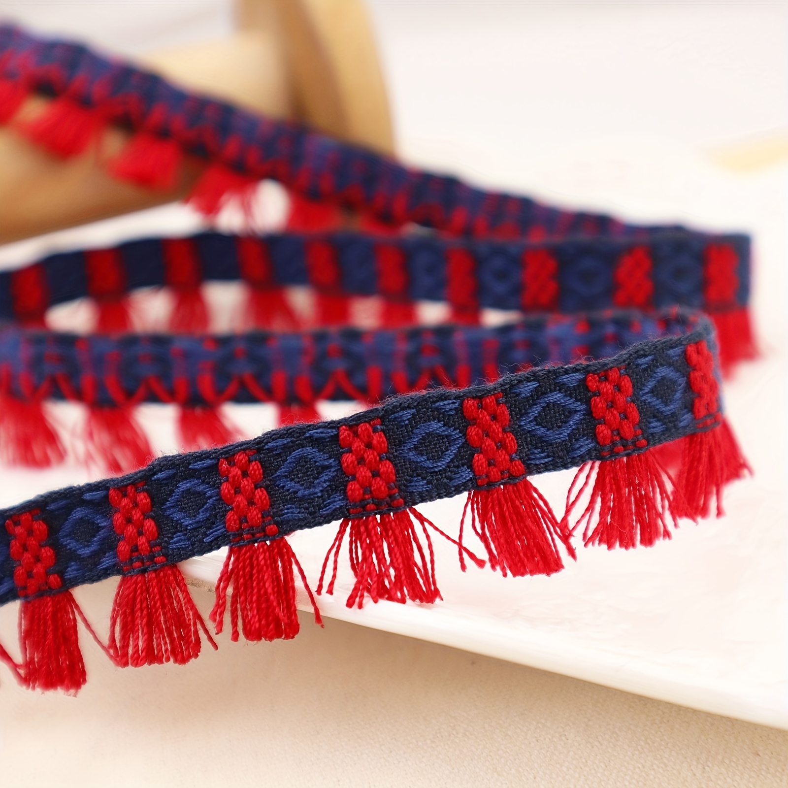 2 Yards Fringe Lace Trim Red Blue Fringe Tassel Lace Trim Ribbon For DIY  Sewing Crafts Home Decor