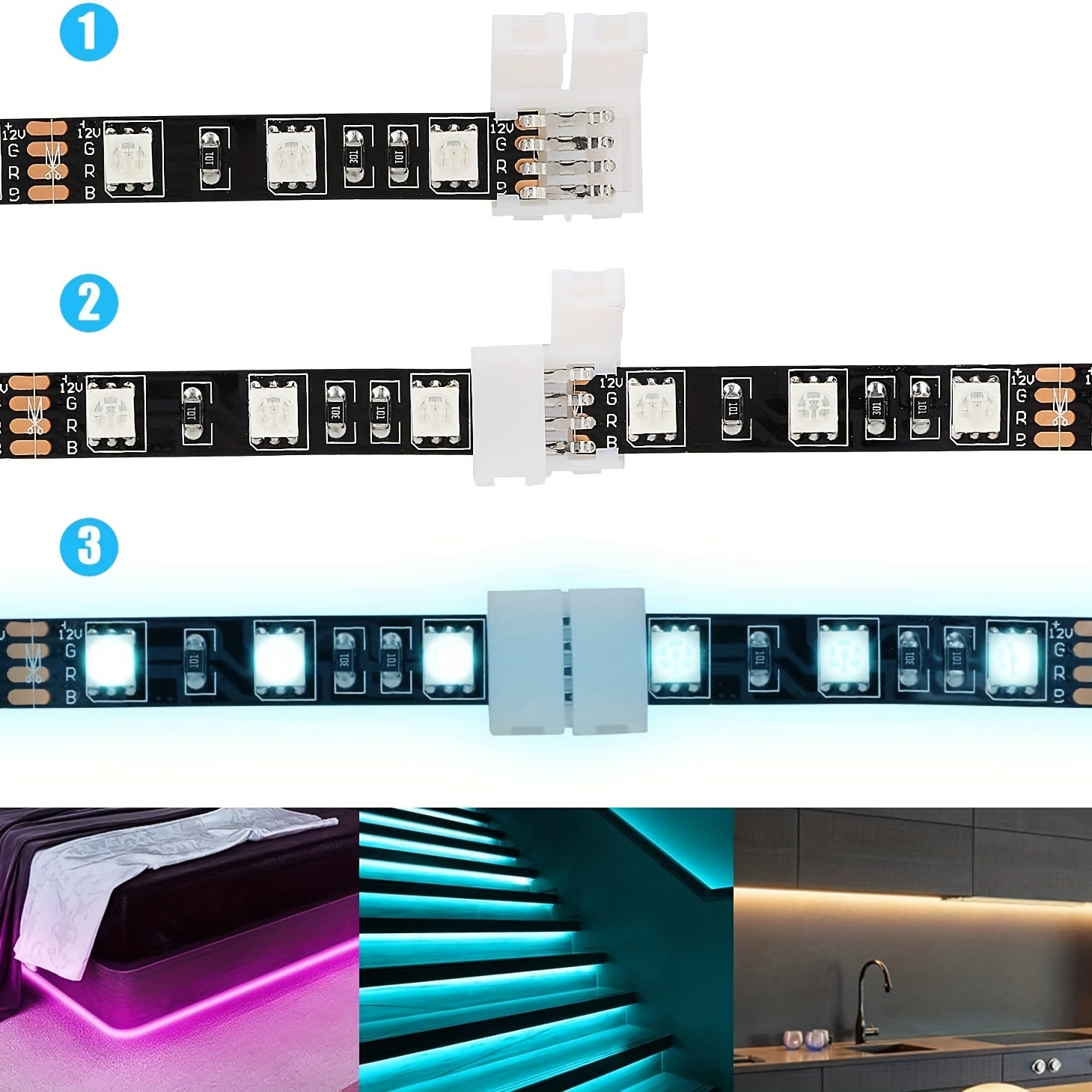 40packs Connecteur De Bande Lumineuse LED, Kit Sans Fil 4 Broches 5050 RGB  De 10 Mm