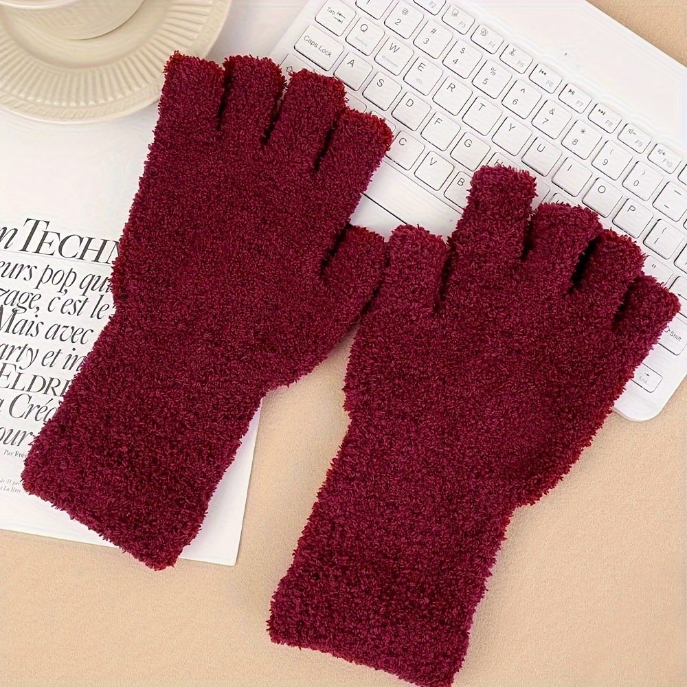 1pair Winter Warm Coral Fleece Gloves For Men And Girls Solid