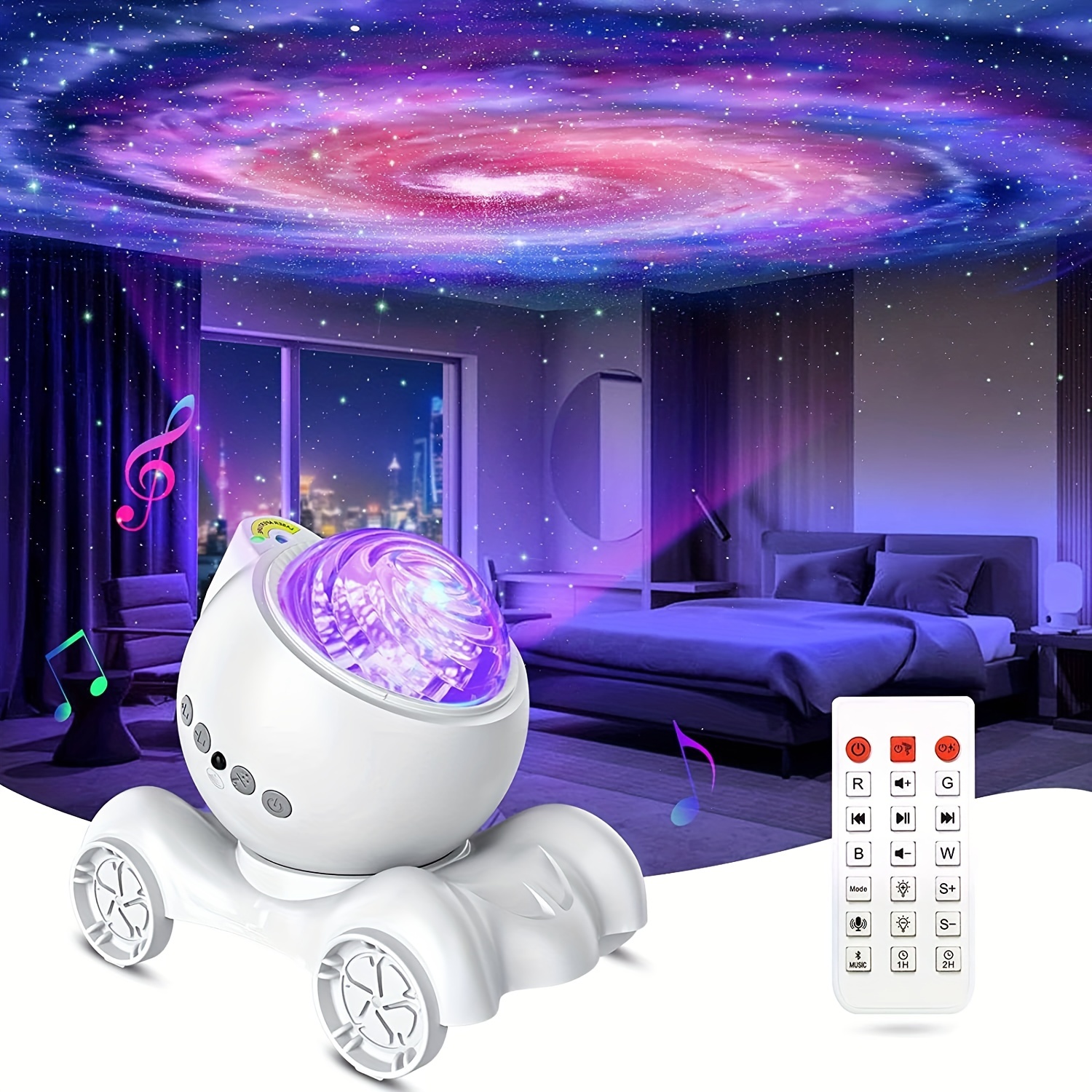  Proyector de galaxias, LED de luz nocturna, proyector de  estrellas para techo para adultos. Obsequio, proyector de olas marinas para  dormitorio con altavoz para música Bluetooth con control remoto para  relajación. 