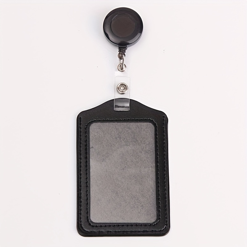 4 Packs Black Retractable Badge Holder,PU Leather ID Badge Card