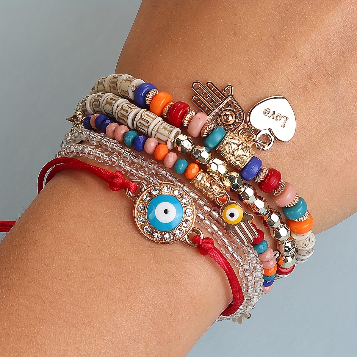 6 Pcs Multilayer Boho Beaded Bracelet Set for Men and Women