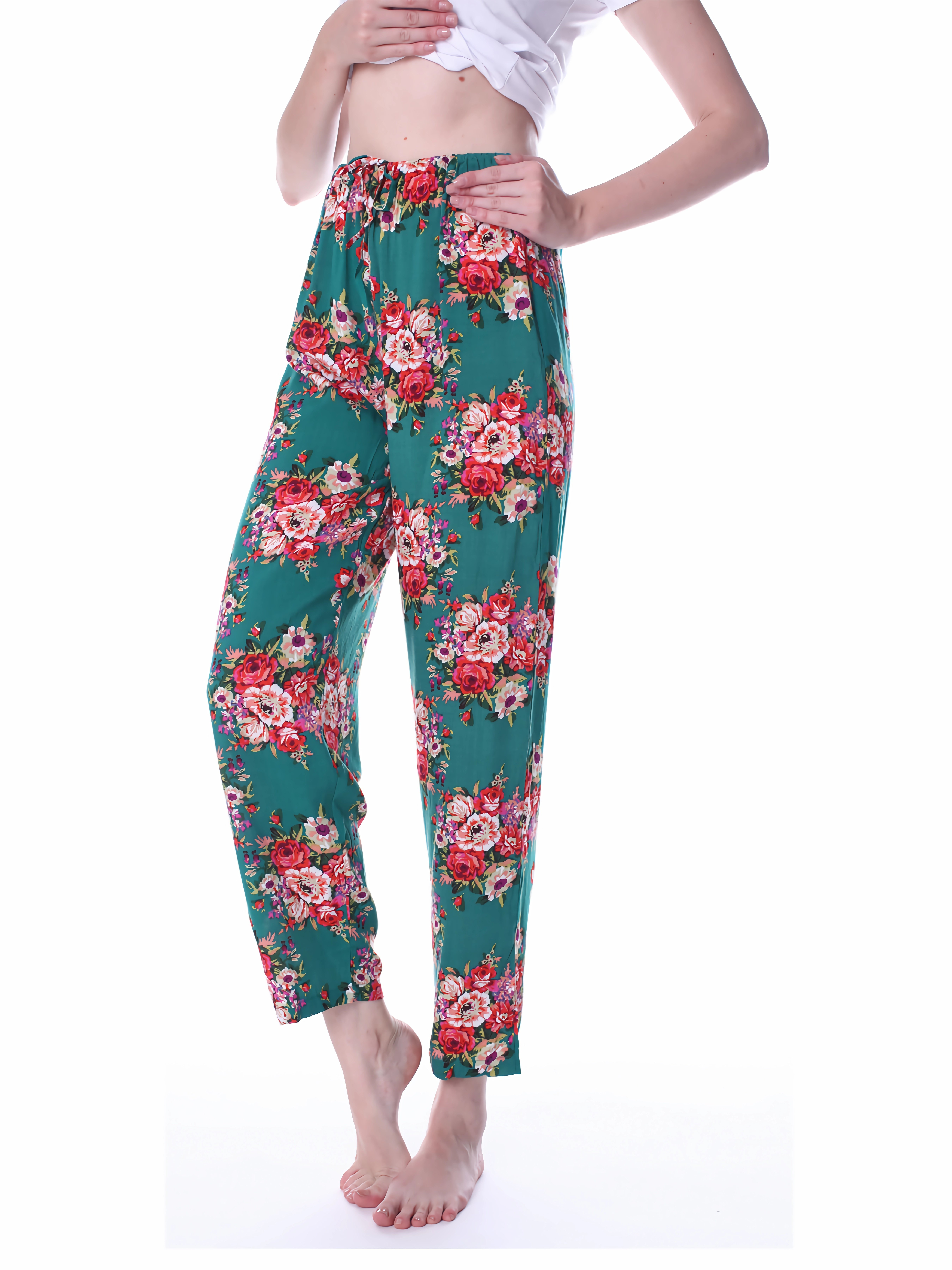 Floral Print Drawstring Lounge Pants Comfy Soft Elastic - Temu