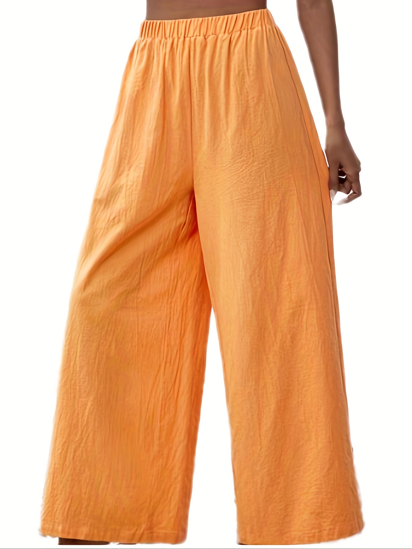 Fashion (Orange)5 Colors Women's Solid Pants Casual Drawstring Loose  Elastic Waist Beach Leg Palazzo Pants Trousers With Pockets Ropa Mujer 2022  DOU @ Best Price Online