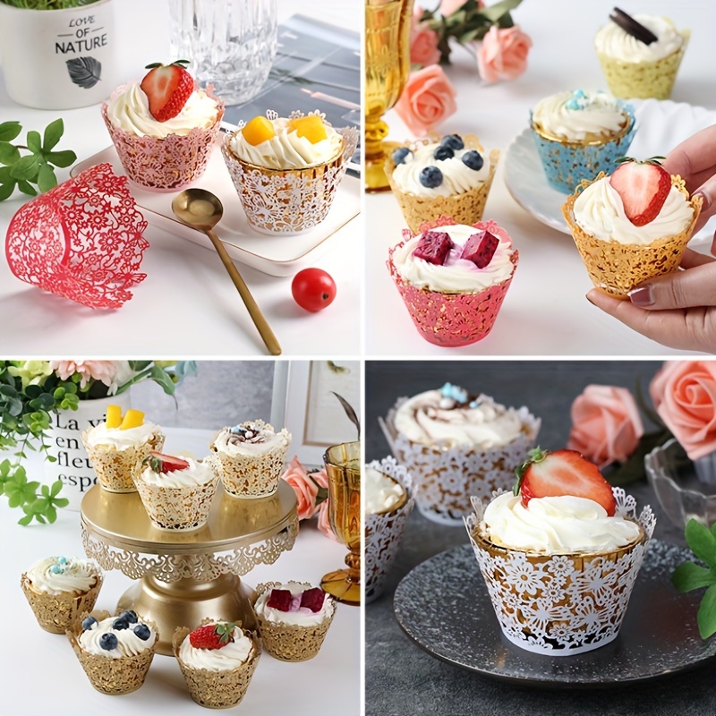 

30pcs, Hollow Lace Cupcake Wrappers, Glossy Cupcake Wrapping Papers, For Christmas/ Wedding/ Birthday Party Decoration