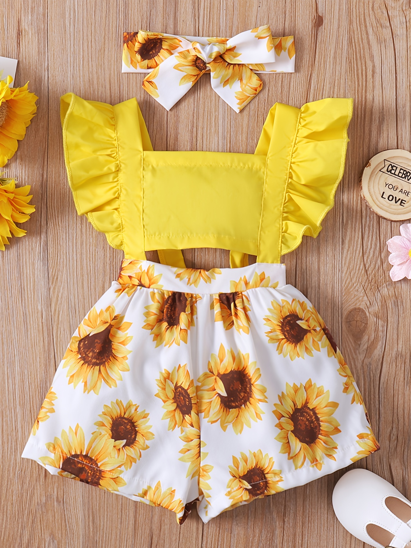 Baby Girls Sleeveless Romper With Sunflowers Print Baby Clothes Summer
