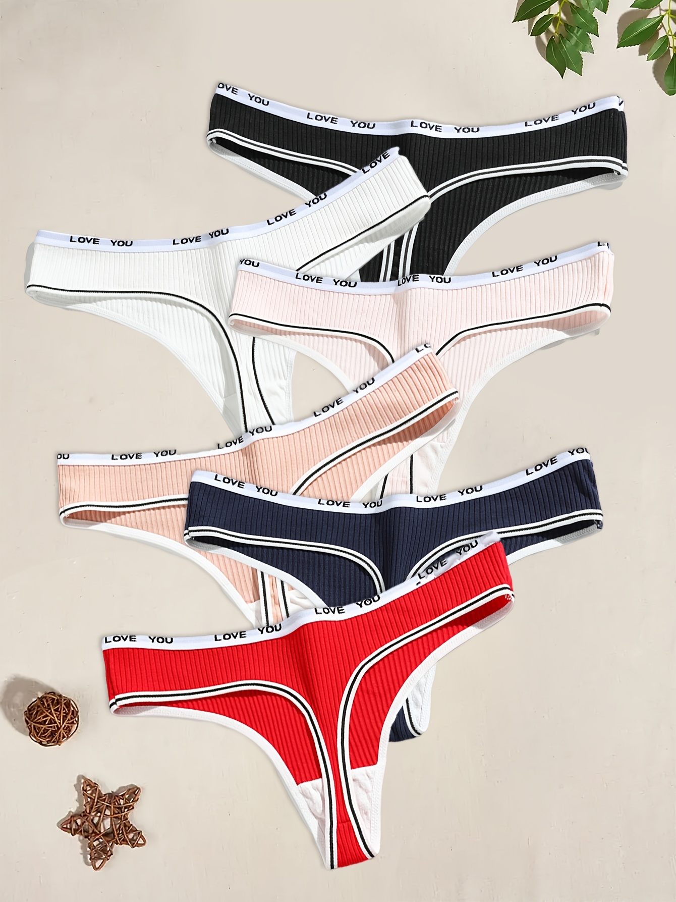 Letter Print Ribbed Thongs Soft Comfy Stretchy - Temu