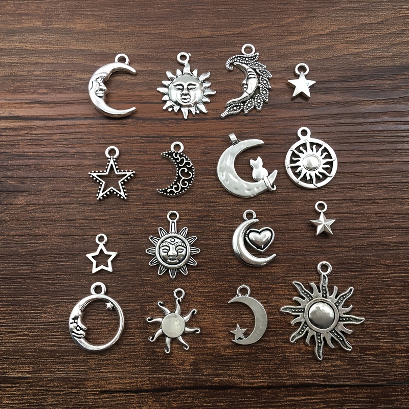 20 Styles Antique Silvery Alloy Moon Star Charms Pendants - Temu