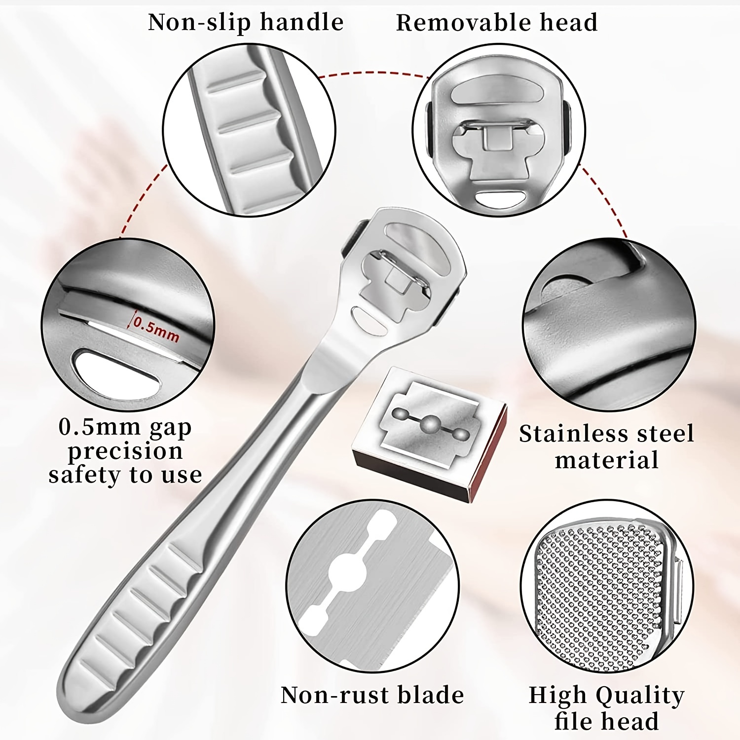 Scraper Pedicure Tool Pedicure Callus Shaver Sets with Case Foot Files Kit  Foot File Heads 10 Replacement Blades 