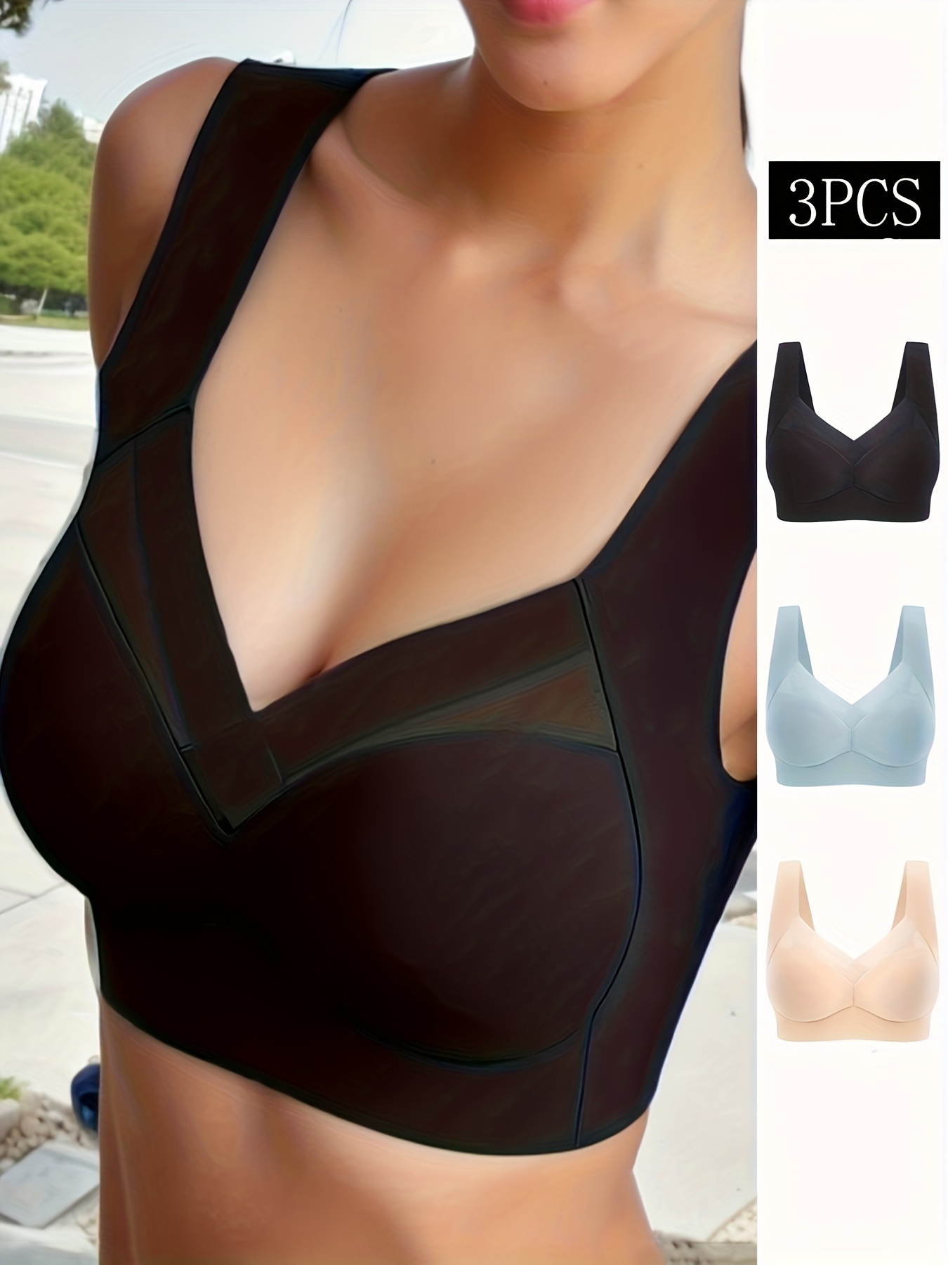 Simple Solid Contrast Mesh Bra Comfy Breathable Wireless - Temu Canada
