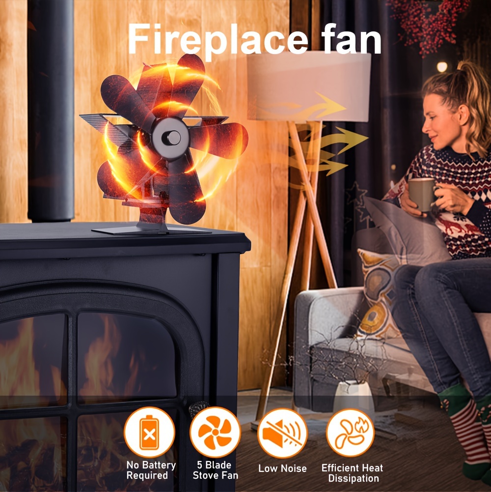 1pc 4 5 blades fireplace fan with thermal power quiet   saving wall mounted stove fan for household air circulation   heat dissipation and   for electricity details 1