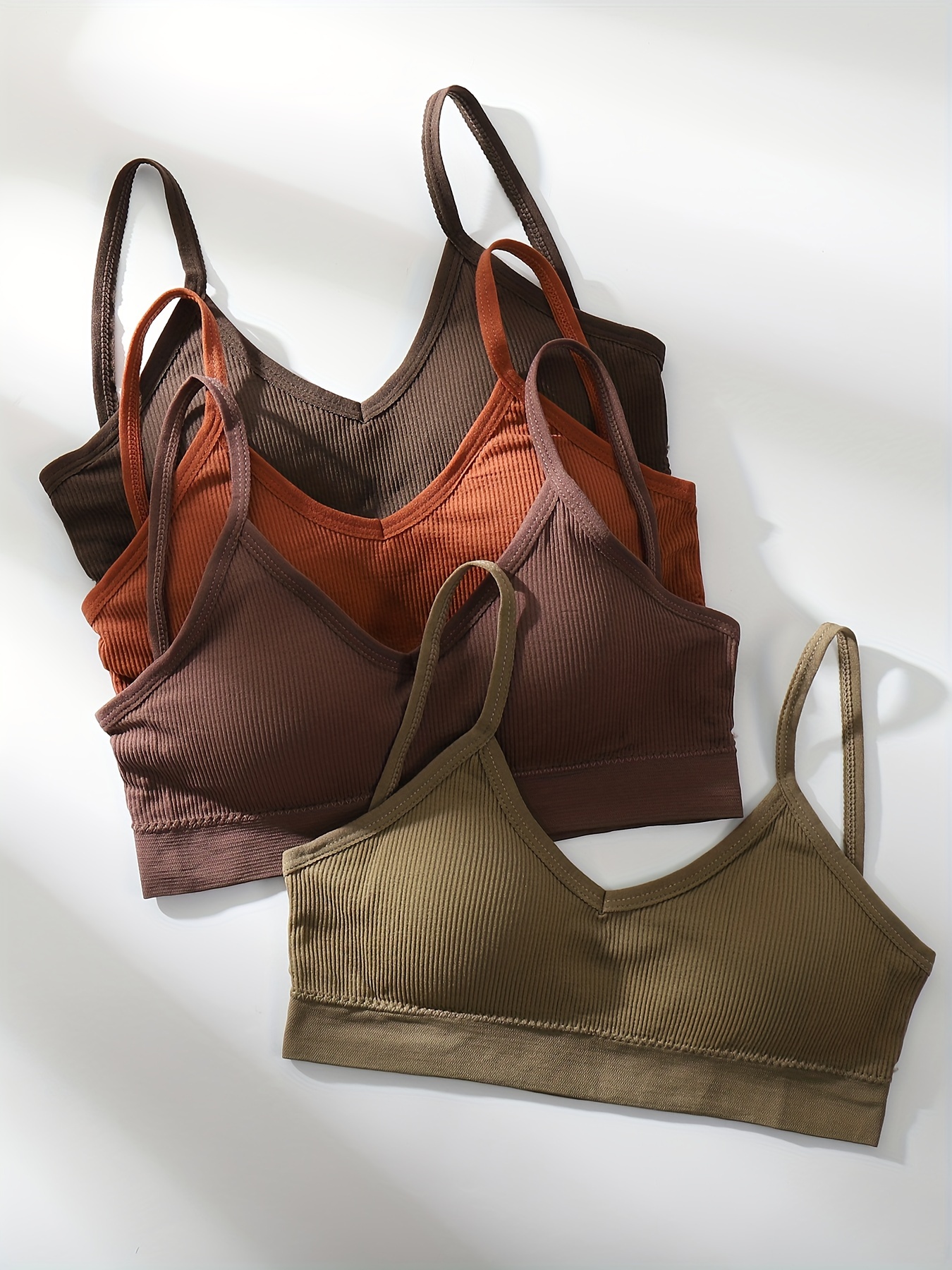 Solid Ribbed Wireless Bra Comfy Breathable Stretch Bra - Temu South Africa