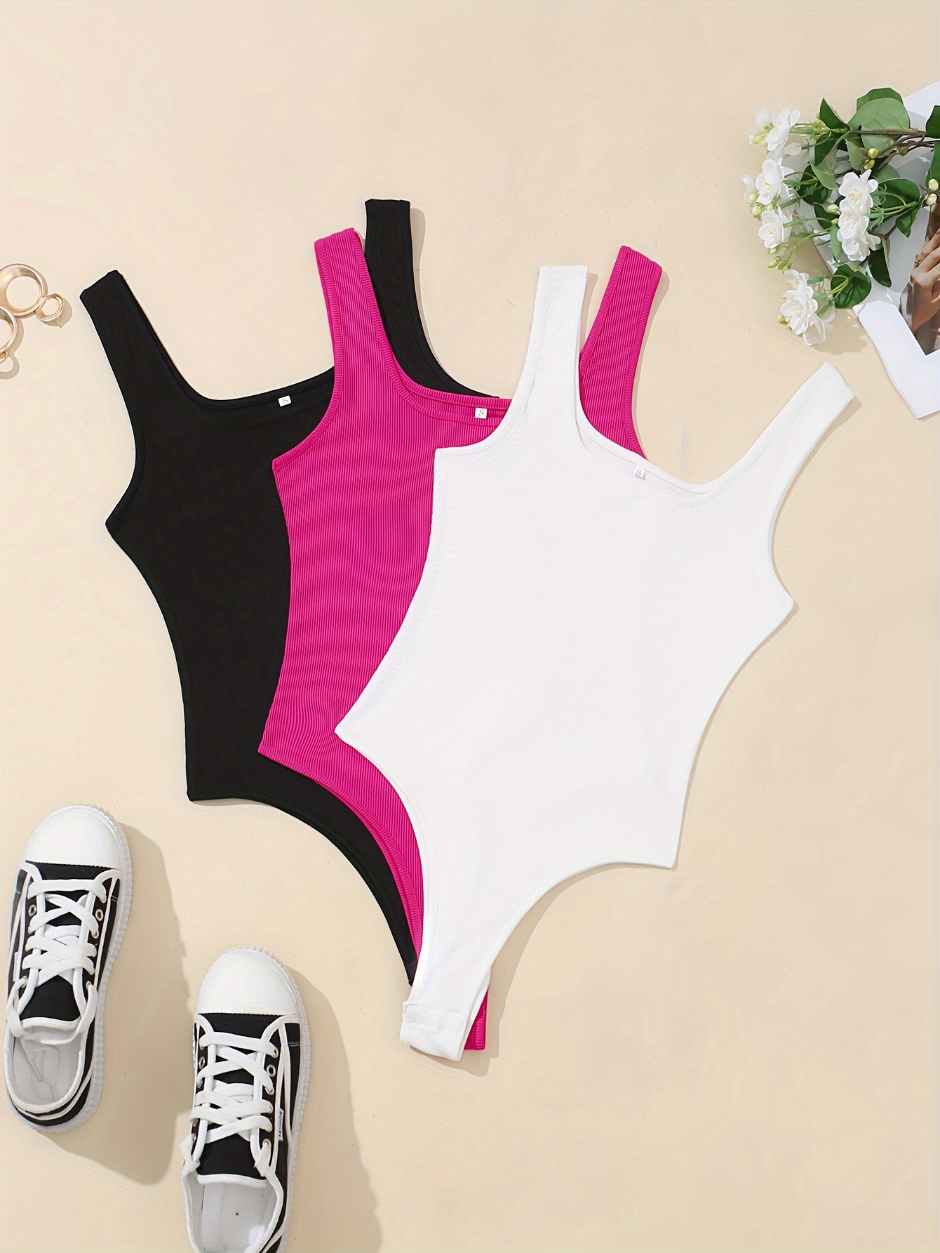 Solid Square Neck Slim Bodysuit Sleeveless Summer Bodysuit - Temu