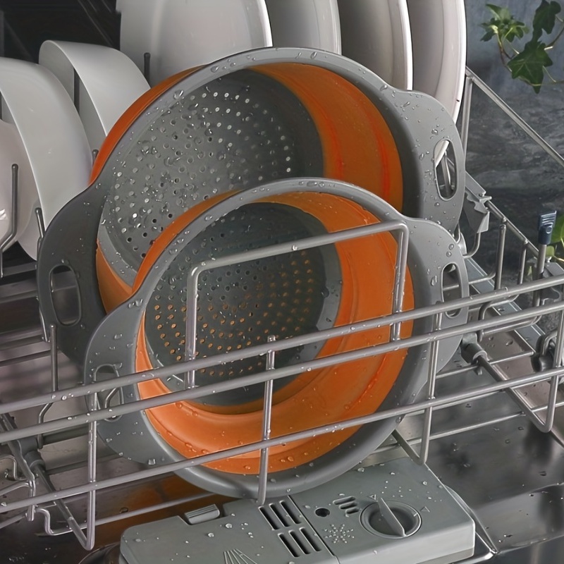 2pcs Collapsible Silicone Drain Basket for Camping Portable Fruit Vegetable Wash