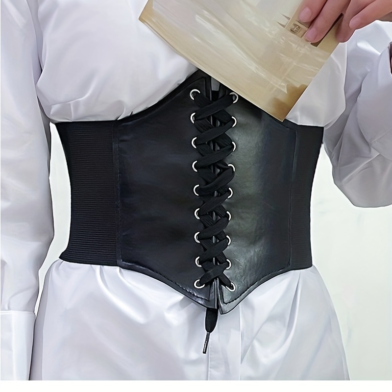 Gothic Lace up Cinch Belt Vintage Black Corset Elastic Waist - Temu