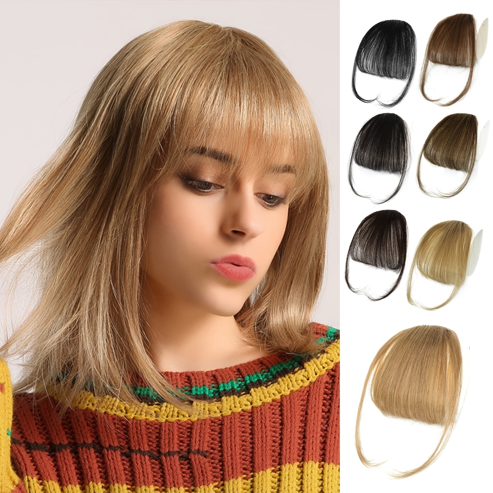 Clip In Bangs 100 Human Hair Extensions Reddish Brown Clip On Fringe Bangs  With Nice Net Natural Flat Neat Bangs With Temples For Women One Piece  Hairpiece - Beauty & Personal Care - Temu