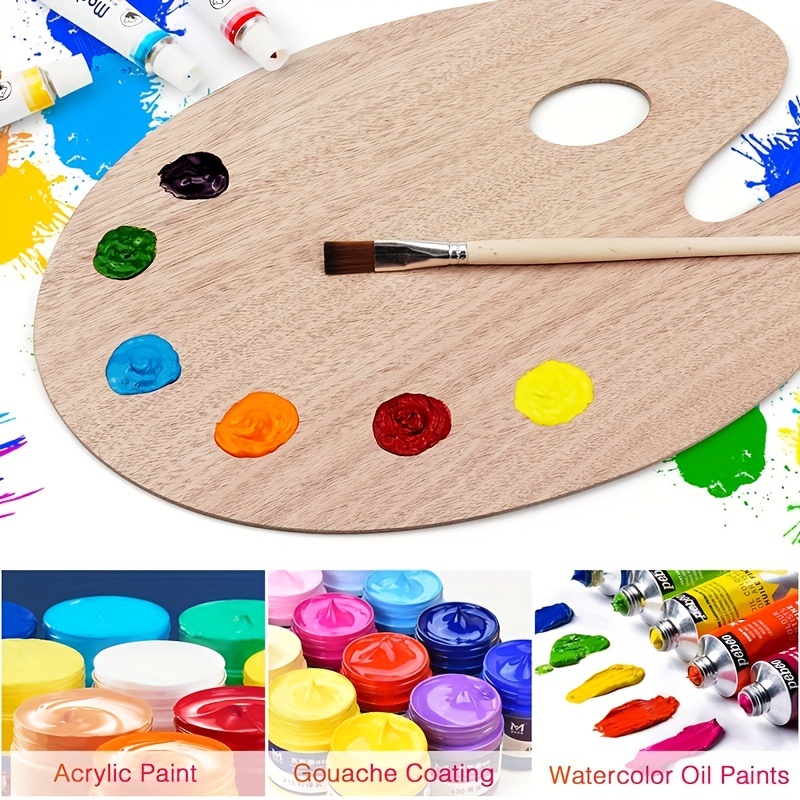 Artist Wooden Palette, Oval Wooden Oil/Acrylic Paint Tray Holder Wood  Painting Tool