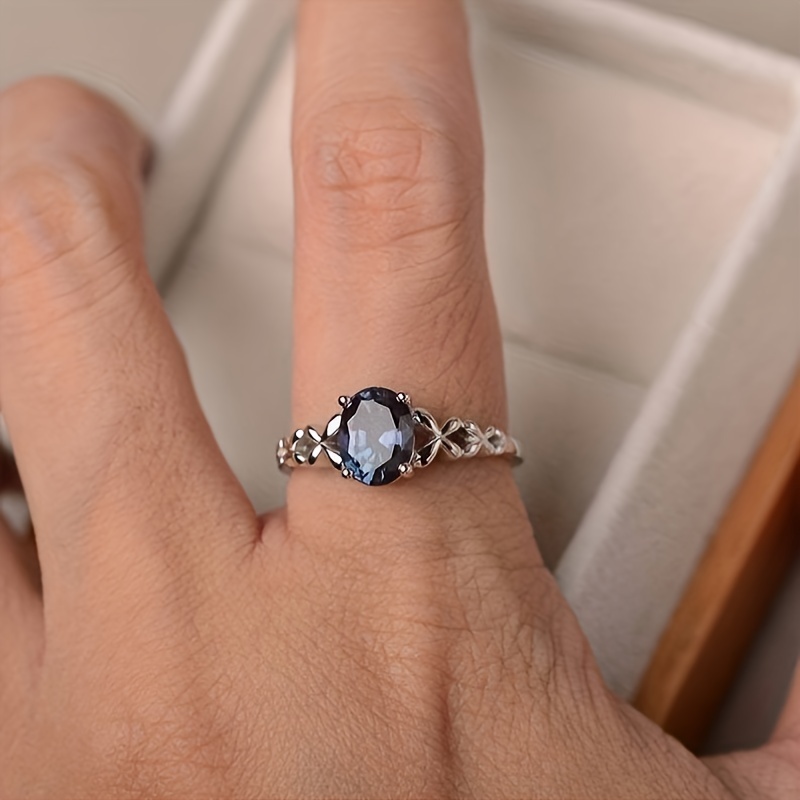 Women's Anniversary Ring with Oval Synthetic Gemstone